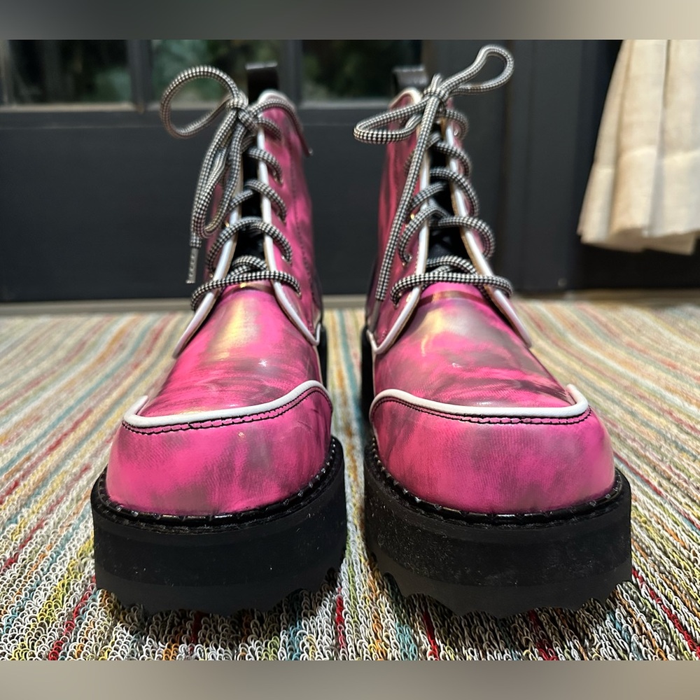 Fluevog NEW IN BOX F-Shoe Hi Revna metallic pink/silver platform boot - 8/8.5 - Picture 7 of 16